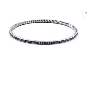 DAVID YURMAN STERLING SILVER BLACK DIAMOND CABLE BANGLE BRACELET